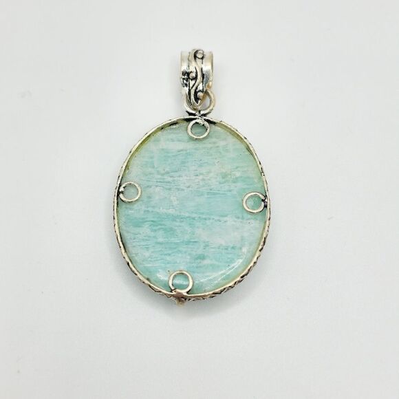 Vintage Sterling silver Amazonite fillagree pendant - Picture 3 of 7